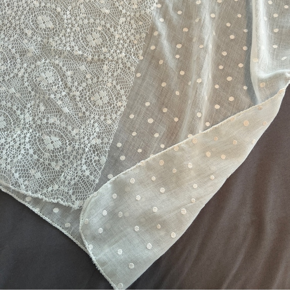Vintage Lace & Swiss Dot Layered Scarf Shawl – Romantic Lace Wrap – 76” - Picture 12 of 16
